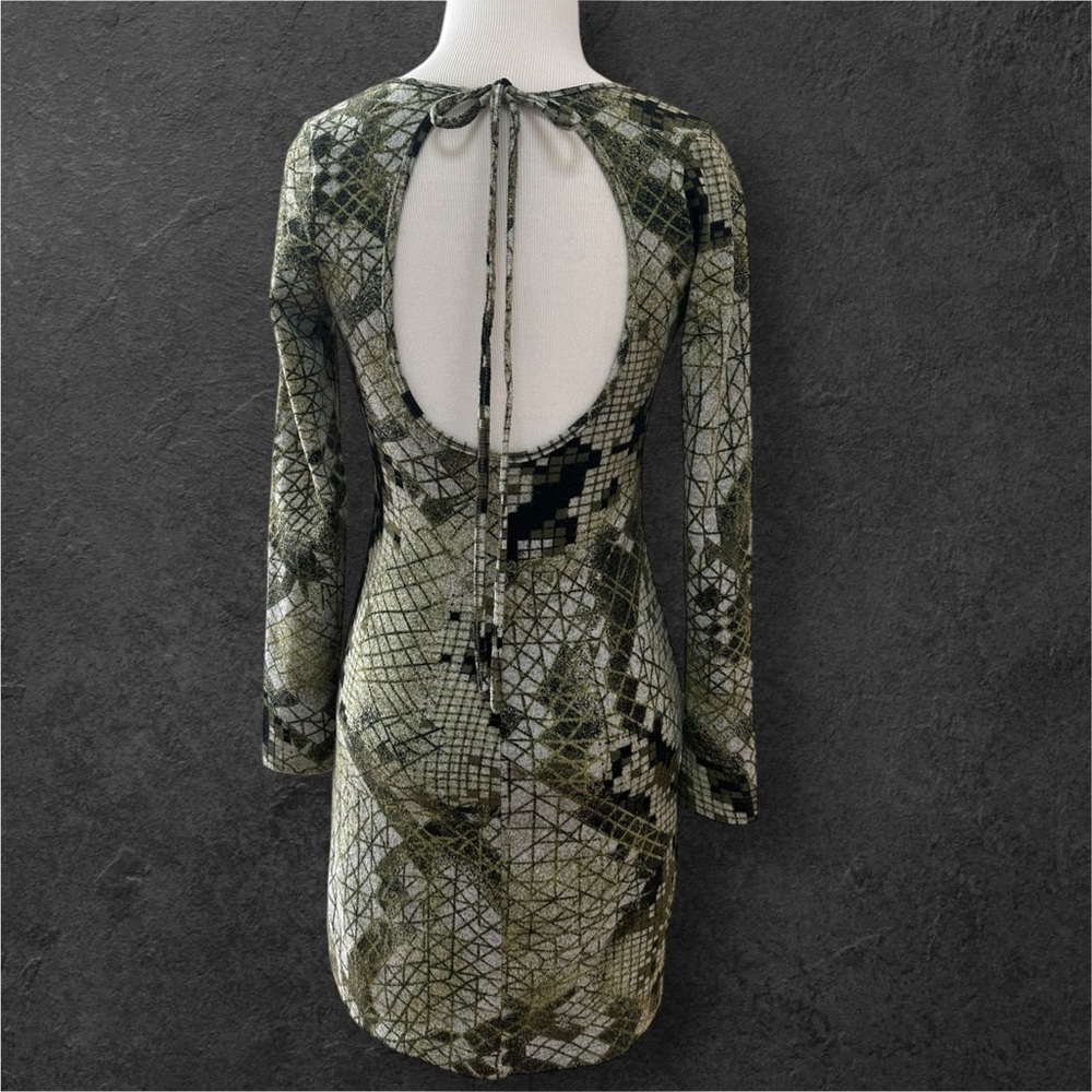 Johnny Martin Green and Black Geometric Body Con Dress, Size S, MSRP $35‎